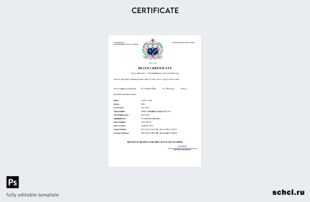 цифровая загрузка свидетельства о смерти Самоа в формате Word и PDF шаблона